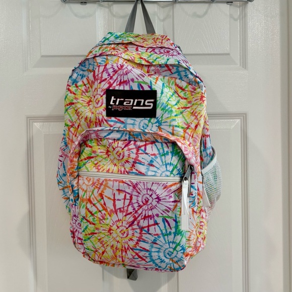 Trans by Jansport 17" Supermax Backpack Bookbag Tie Dye Dizzle Rainbow Hippie - Picture 1 of 12